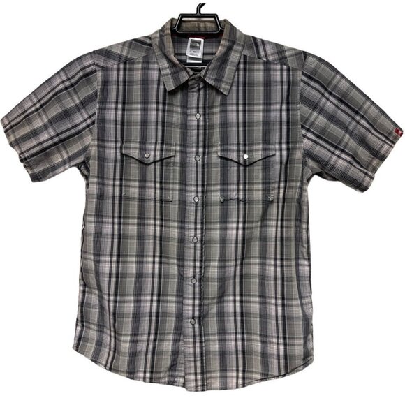 The North Face Plaid Pearl Snap Short Sleeve Shirt Green Grey Men's Size Medium - Picture 1 of 8